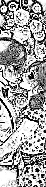 Free colorable bookmarks of a gothic dark romance kiss